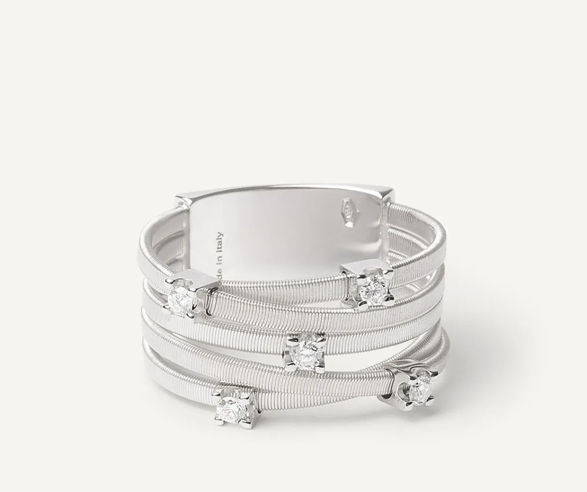 Marco Bicego Rings|Five-Band White Gold Ring With Prong-Set Diamonds And A Diamond-Studded Plaque