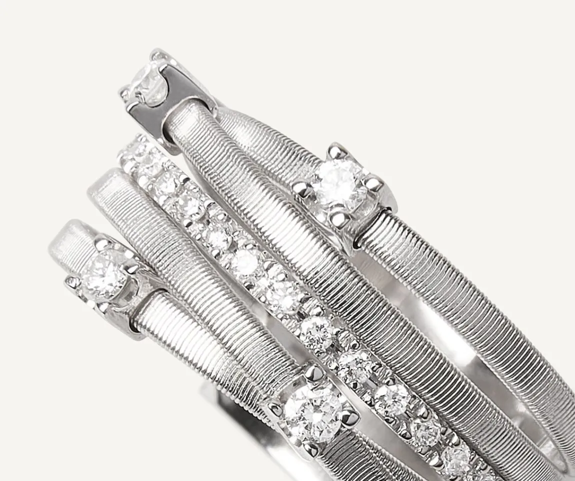 Marco Bicego Rings|Five-Band Yellow Gold Ring With Prong-Set Diamonds And A Diamond-Studded Plaque