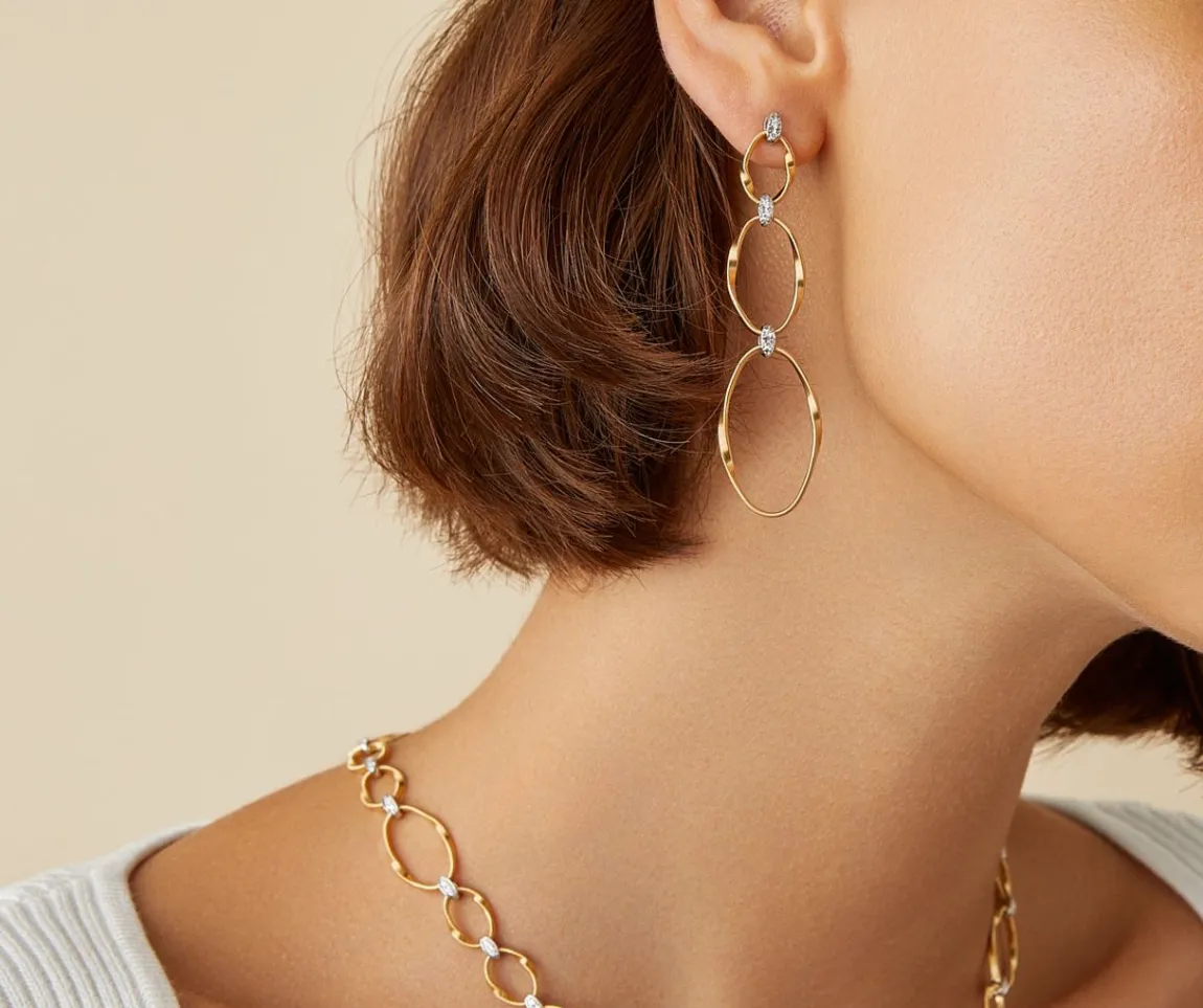 Marco Bicego Earrings|Gold Diamond Earrings With Three Elements