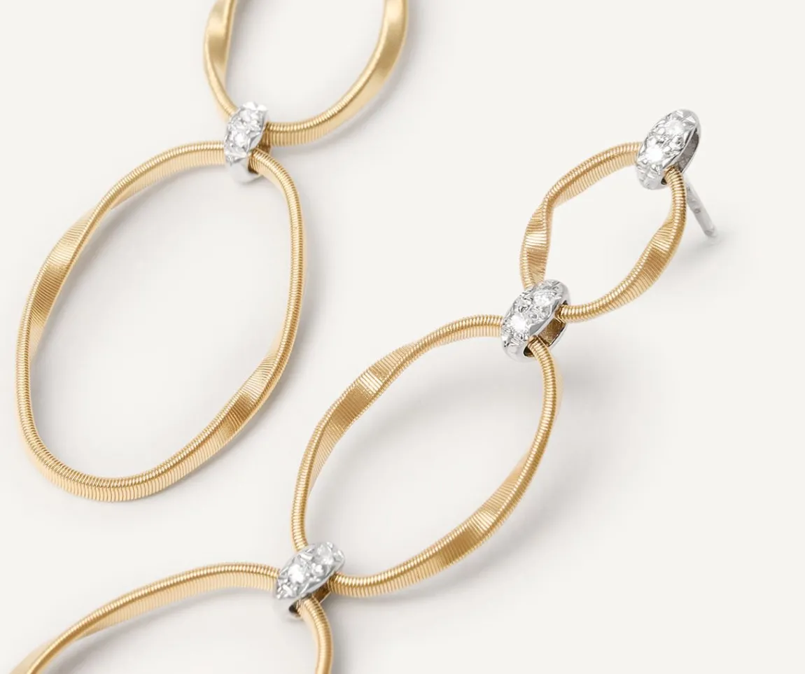 Marco Bicego Earrings|Gold Diamond Earrings With Three Elements