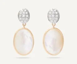 Marco Bicego Earrings|18Kt Yellow Gold Double Earrings With Diamonds And Mother-Of-Pearl