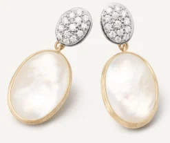 Marco Bicego Earrings|18Kt Yellow Gold Double Earrings With Diamonds And Mother-Of-Pearl