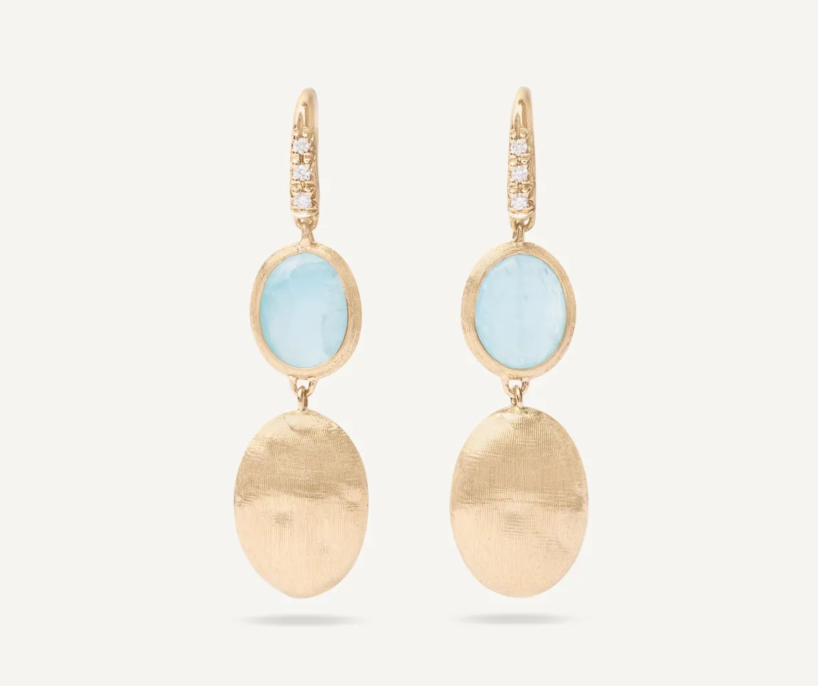 Marco Bicego Earrings|18Kt Yellow Gold Earrings With Aquamarine And Diamond Hook