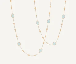 Marco Bicego Necklaces|18Kt Yellow Gold Long Necklace With Small Oval Elements, Aquamarines, And Diamonds