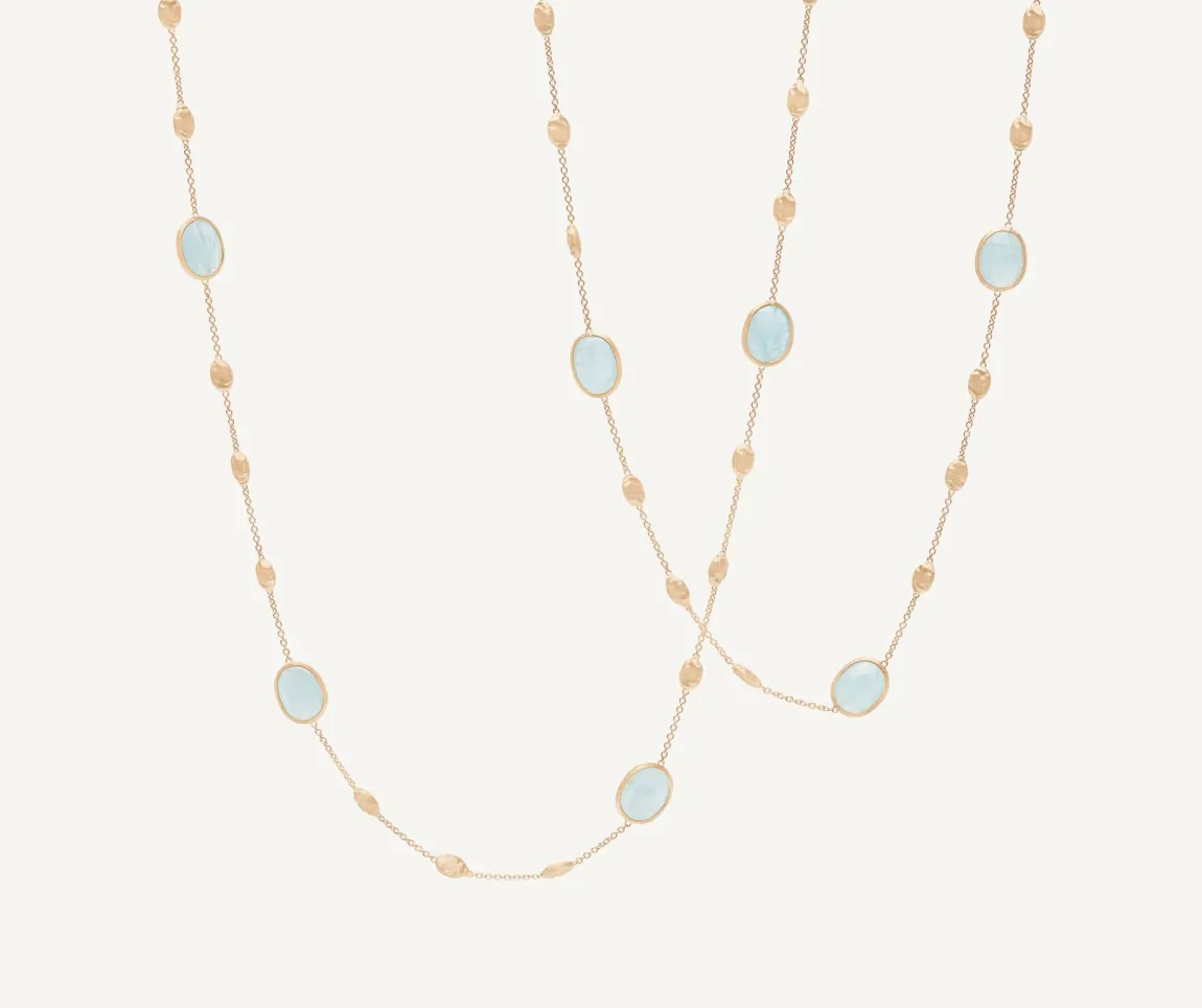 Marco Bicego Necklaces|18Kt Yellow Gold Long Necklace With Small Oval Elements, Aquamarines, And Diamonds