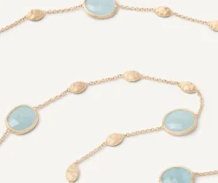 Marco Bicego Necklaces|18Kt Yellow Gold Long Necklace With Small Oval Elements, Aquamarines, And Diamonds