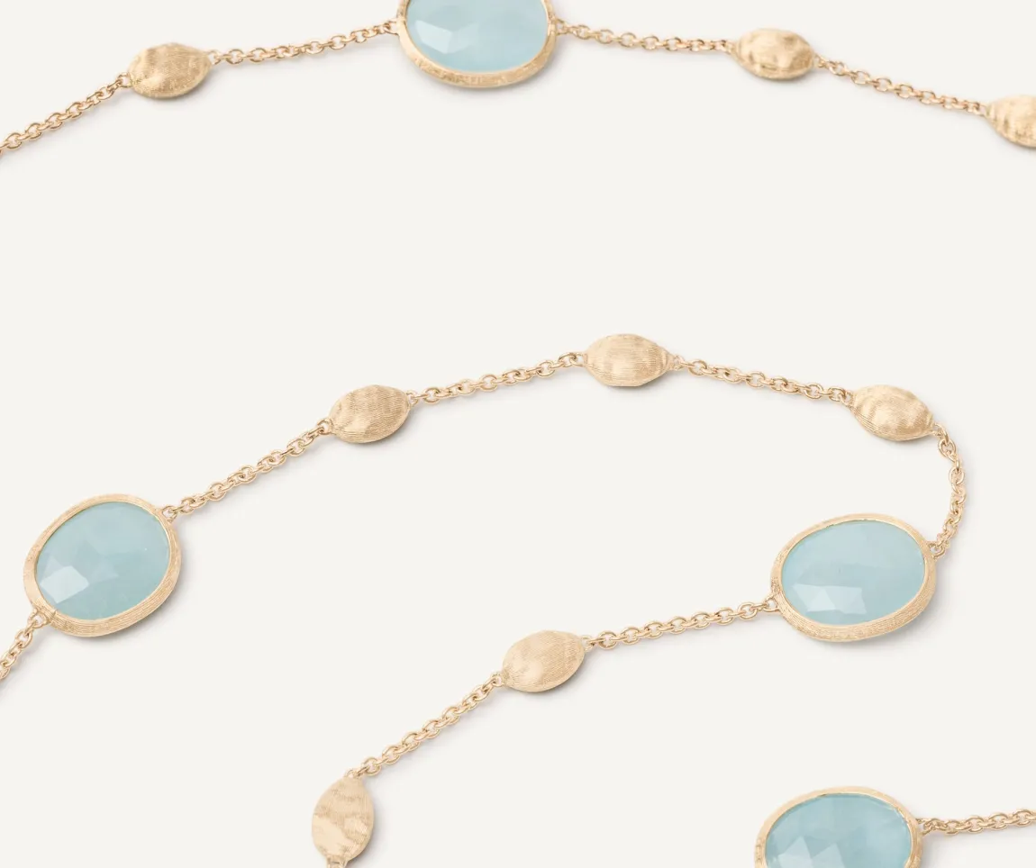 Marco Bicego Necklaces|18Kt Yellow Gold Long Necklace With Small Oval Elements, Aquamarines, And Diamonds