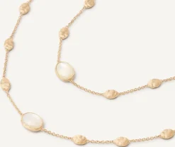 Marco Bicego Necklaces|18Kt Yellow Gold Long Necklace With Small Ovals, Mother-Of-Pearl, And Diamonds