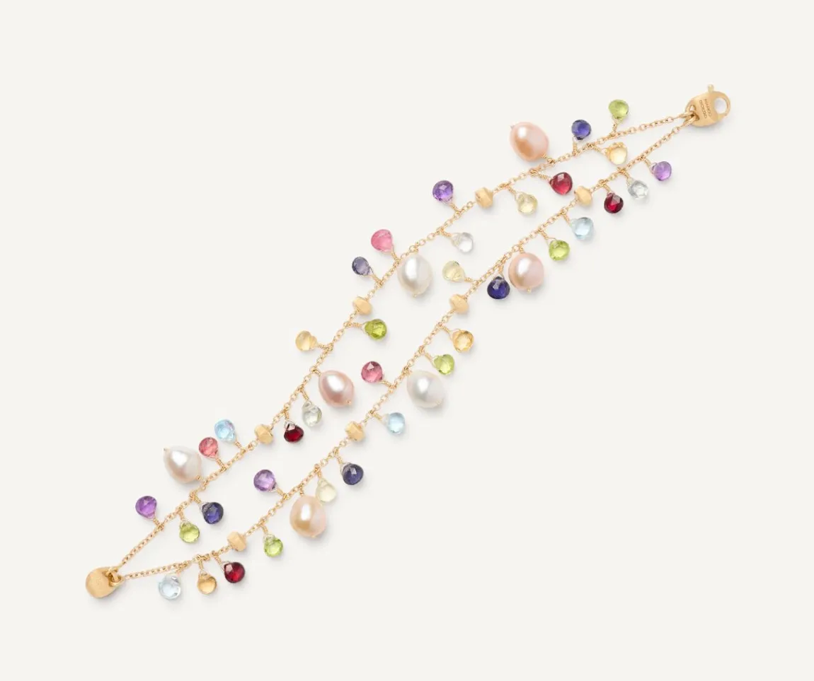 Marco Bicego Bracelets|18Kt Yellow Gold Pearls And Multicoloured Gemstone Double-Strand Bracelet