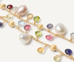 Marco Bicego Bracelets|18Kt Yellow Gold Pearls And Multicoloured Gemstone Double-Strand Bracelet