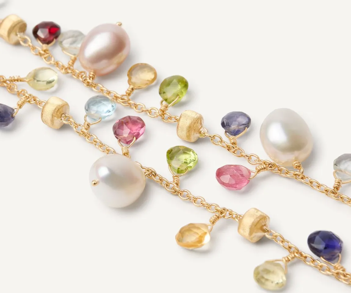Marco Bicego Bracelets|18Kt Yellow Gold Pearls And Multicoloured Gemstone Double-Strand Bracelet