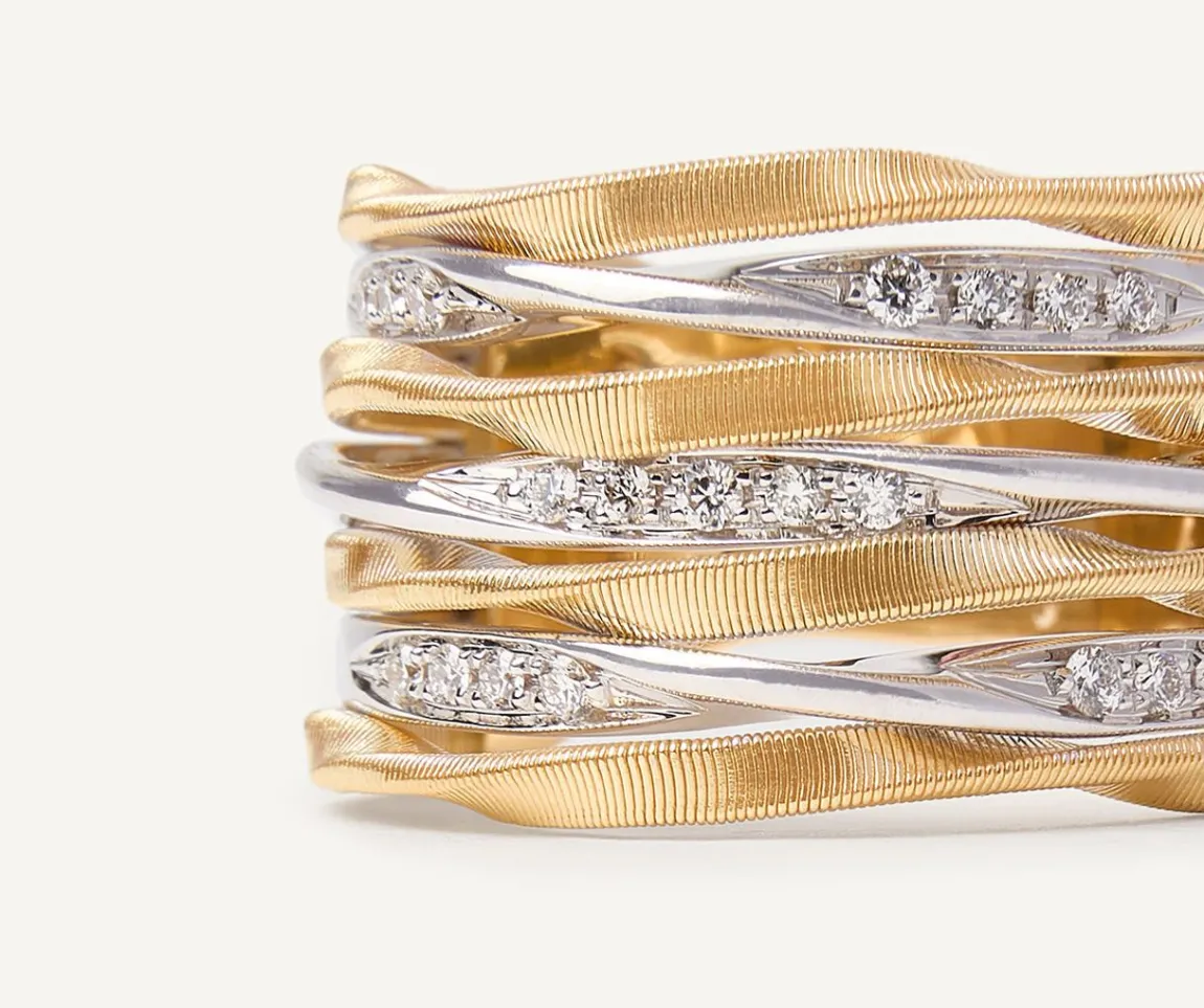 Marco Bicego Rings|Seven-Band Ring With Diamond-Studded Plaques