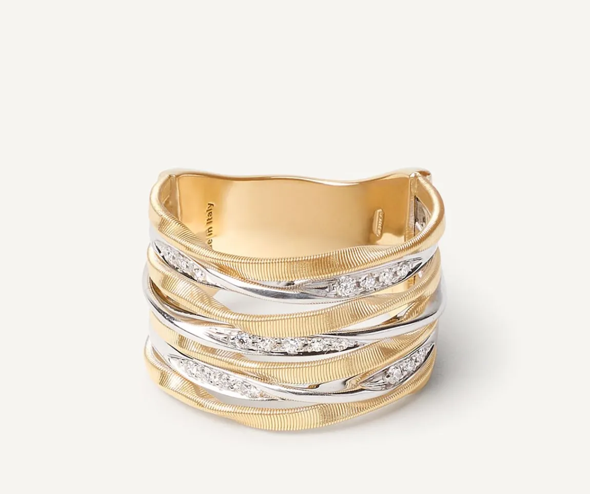 Marco Bicego Rings|Seven-Band Ring With Diamond-Studded Plaques
