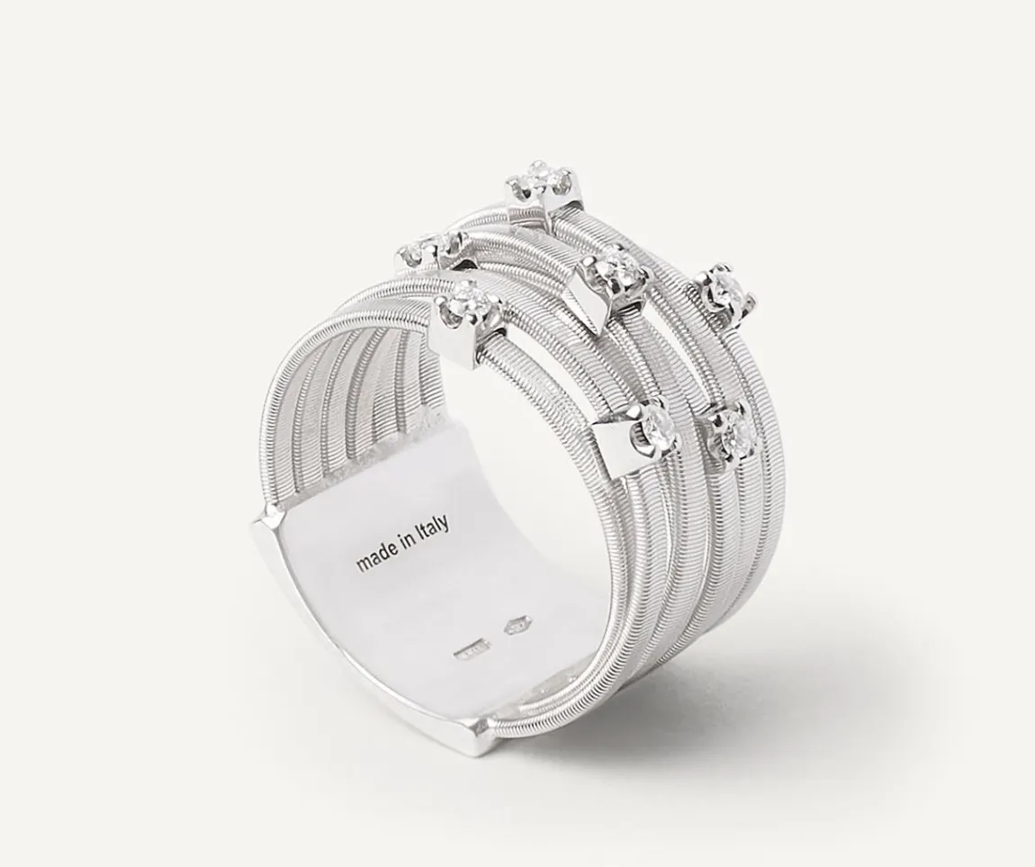 Marco Bicego Rings|Seven-Band White Gold Ring With Prong-Set Diamonds