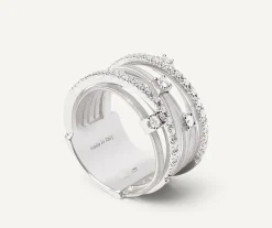 Marco Bicego Rings|Seven-Band White Gold Ring With Prong-Set Diamonds And Diamond-Studded Plaques
