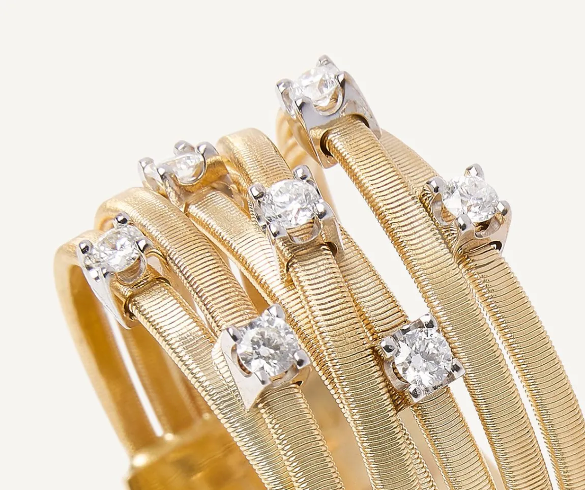 Marco Bicego Rings|Seven-Band Yellow Gold Ring With Prong-Set Diamonds