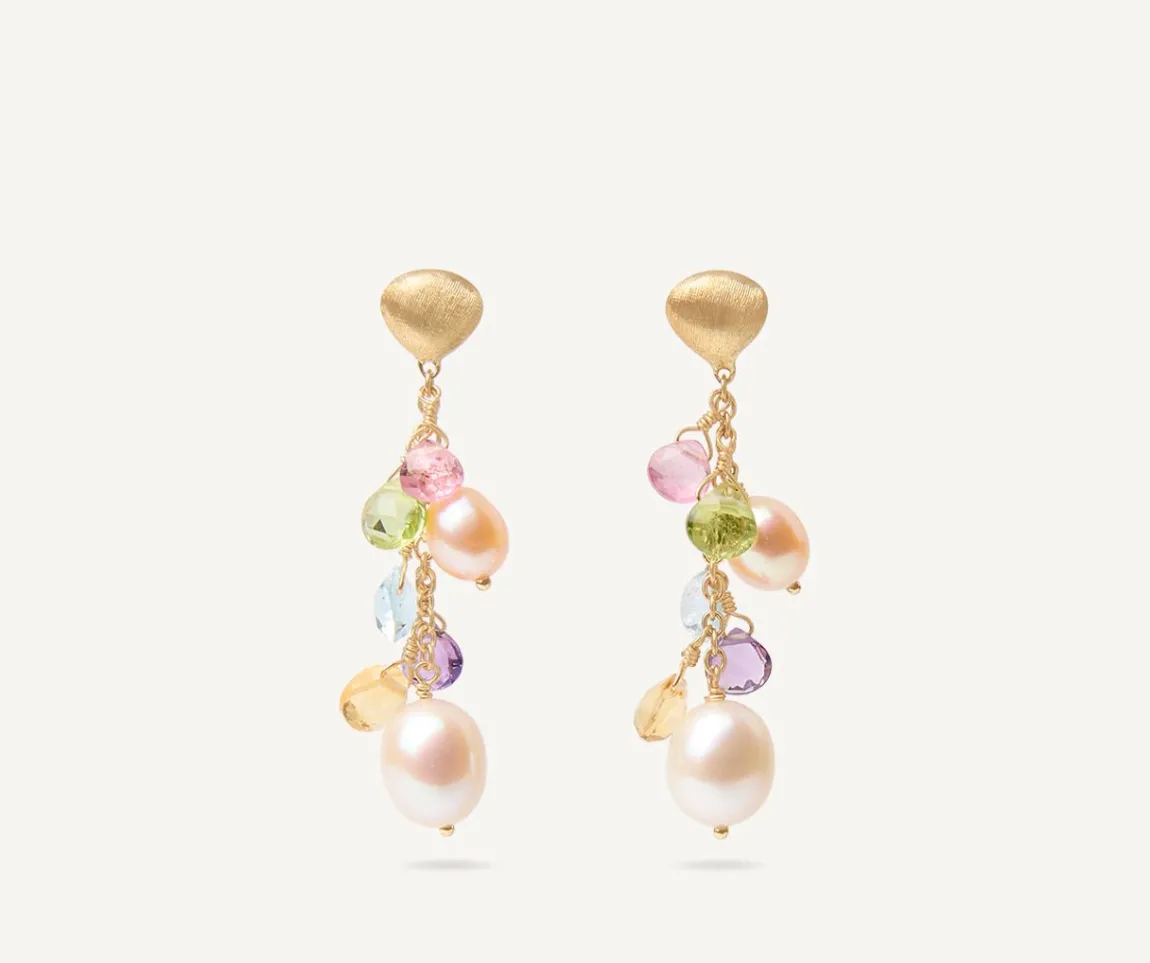 Marco Bicego Earrings|Short Gold Drop Earrings With Pearls And Gemstones