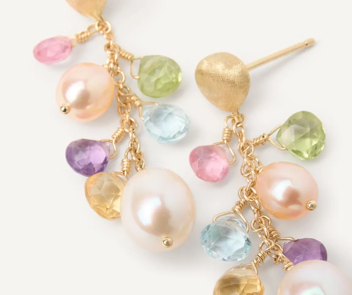 Marco Bicego Earrings|Short Gold Drop Earrings With Pearls And Gemstones