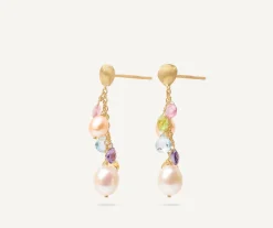 Marco Bicego Earrings|Short Gold Drop Earrings With Pearls And Gemstones