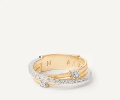 Marco Bicego Rings|Three-Band Ring With Prong-Set Diamonds And A Diamond-Studded Plaque