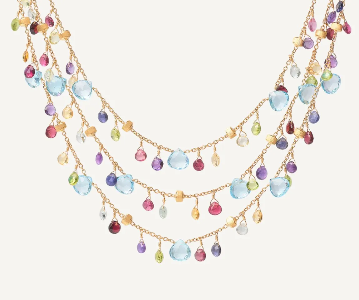 Marco Bicego Necklaces|Three-Strand Chain Necklace With Multicoloured Gemstones