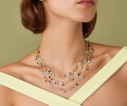 Marco Bicego Necklaces|Three-Strand Chain Necklace With Multicoloured Gemstones