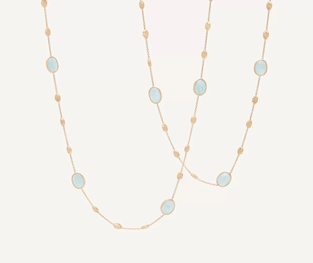 Marco Bicego 18Kt Yellow Gold Long Necklace With Small Oval Elements, Aquamarines, And Diamonds | Necklaces