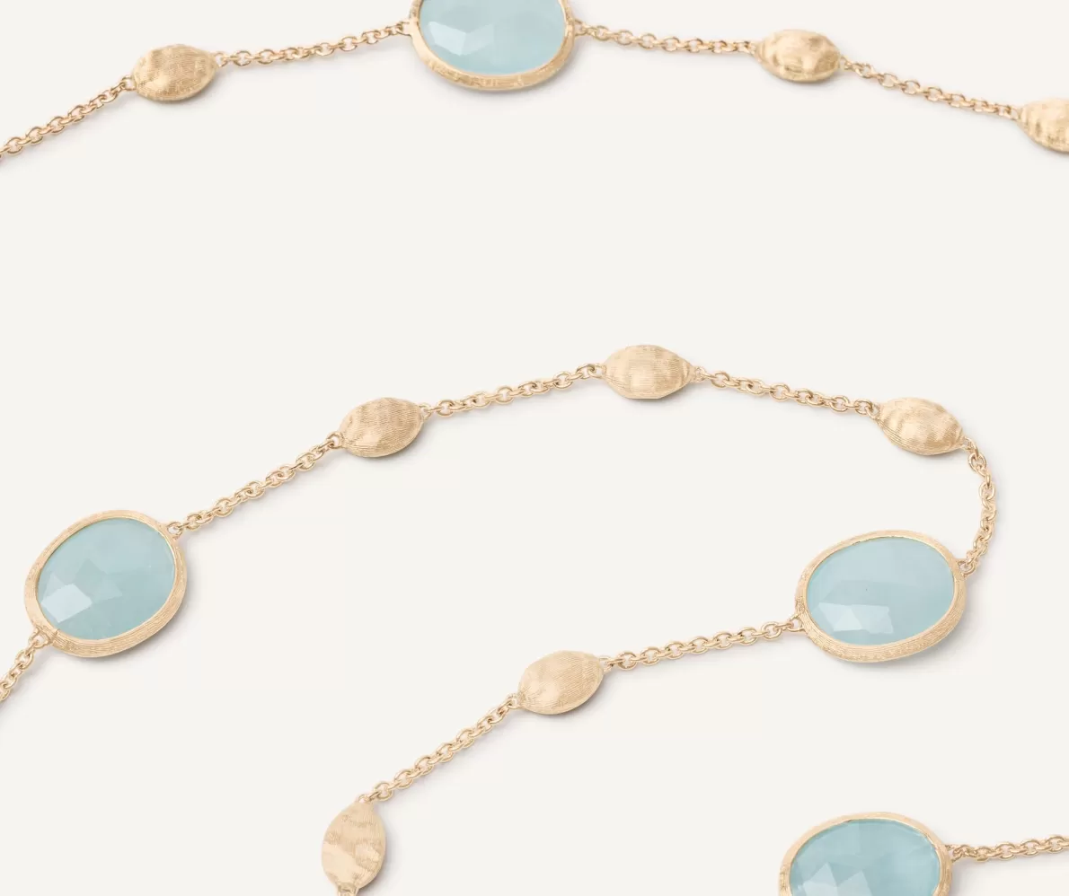 Marco Bicego 18Kt Yellow Gold Long Necklace With Small Oval Elements, Aquamarines, And Diamonds | Necklaces
