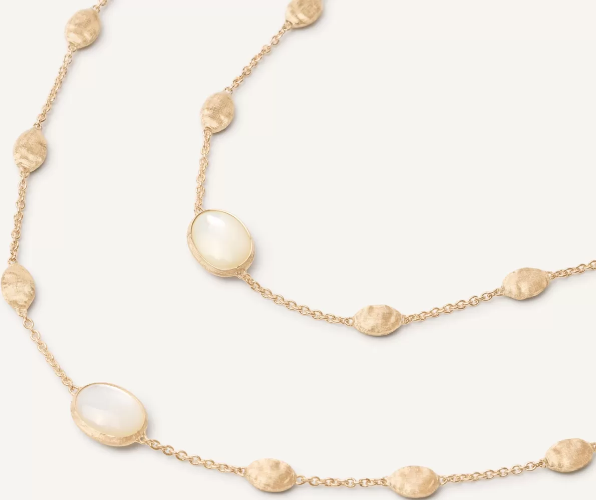 Marco Bicego 18Kt Yellow Gold Long Necklace With Small Ovals, Mother-Of-Pearl, And Diamonds | Necklaces
