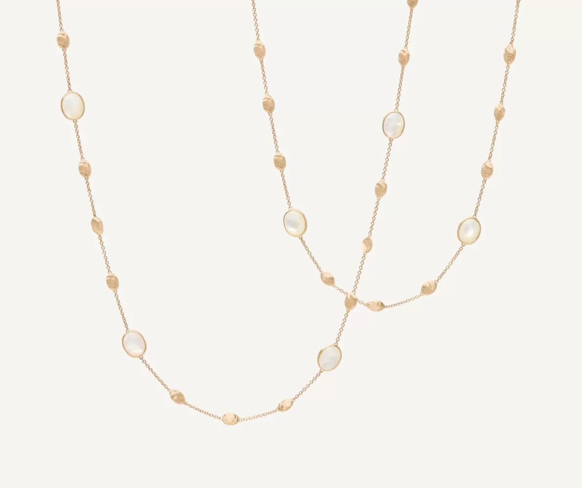 Marco Bicego 18Kt Yellow Gold Long Necklace With Small Ovals, Mother-Of-Pearl, And Diamonds | Necklaces