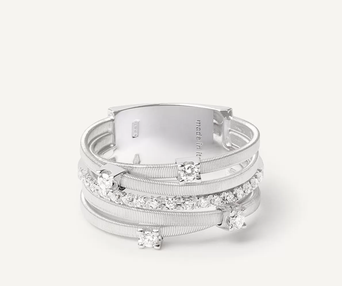 Marco Bicego Five-Band Yellow Gold Ring With Prong-Set Diamonds And A Diamond-Studded Plaque | Rings