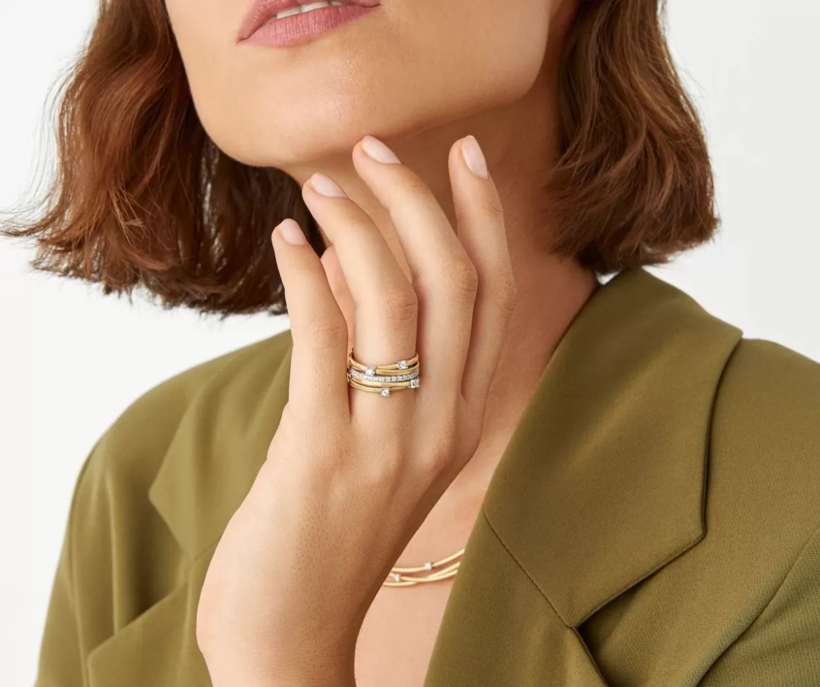 Marco Bicego Five-Band Yellow Gold Ring With Prong-Set Diamonds And A Diamond-Studded Plaque | Rings