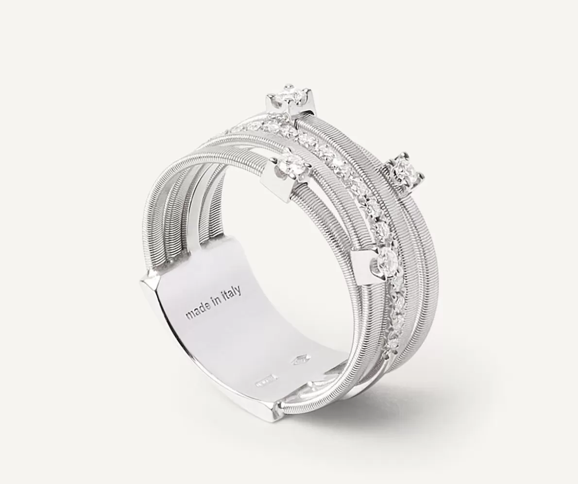 Marco Bicego Five-Band Yellow Gold Ring With Prong-Set Diamonds And A Diamond-Studded Plaque | Rings